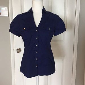 Blue fitted button down blouse
